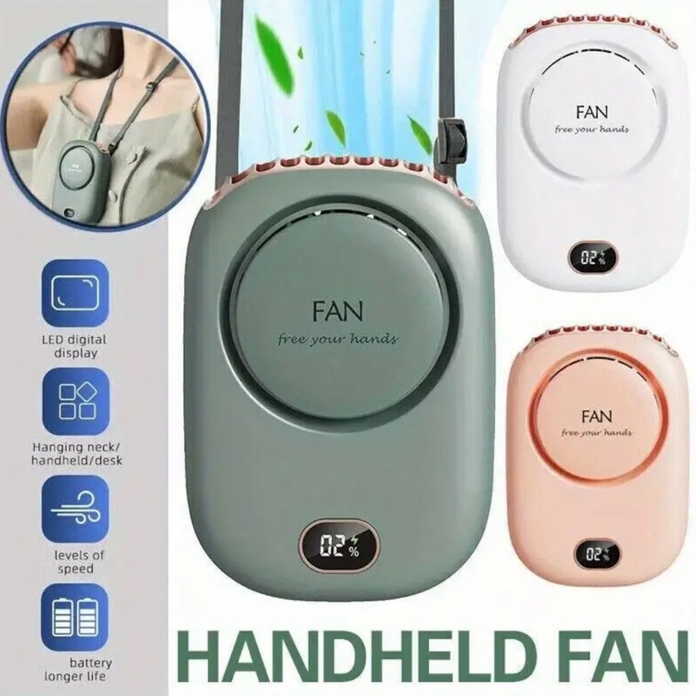 Portable Hanging Neck Fan Mini Wearable Sport Fan 3 Speed USB Rechargeable Green - Picture 5 of 13